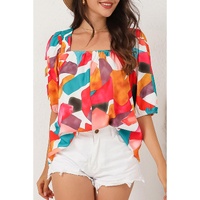 Azura Exchange Abstract Print Square Neck Short Sleeve Blouse - XL thumbnail