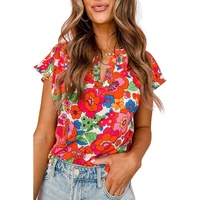 Azura Exchange Split Neck Floral Top - S thumbnail