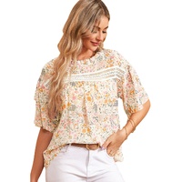 Azura Exchange Floral Print Wide Ruffle Sleeves Blouse - M thumbnail