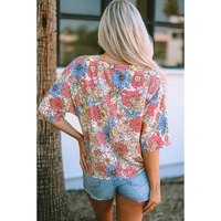 Azura Exchange Floral Print V Neck Half Sleeve Blouse - M thumbnail