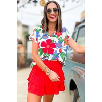 Azura Exchange V Neck Flower Print Blouse - M thumbnail