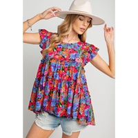 Azura Exchange Floral Print Ruffle Tiered Short Sleeve Babydoll Top - S thumbnail