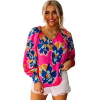 Azura Exchange Puff Sleeve Blouse with Flower Print - L thumbnail