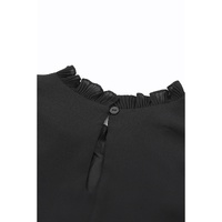 Black Button Keyhole Back Pleated Ruffle Trim Blouse - L thumbnail