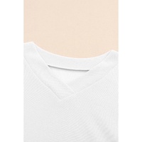 White Knitted V Neck Buttoned Cuffs Sweater - 2XL thumbnail