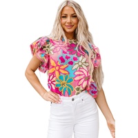Azura Exchange Vibrant Floral Print Ruffle Sleeve Blouse - XL thumbnail