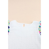 Azura Exchange Printed Puff Sleeve Textured Top - M thumbnail