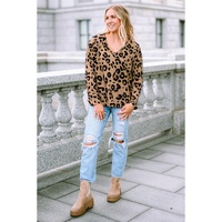 Azura Exchange Leopard Print V Neck Long Sleeve Top - XL thumbnail