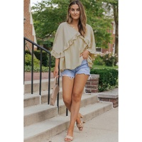 Azura Exchange Draped Batwing Sleeve Ruffle Top - L thumbnail