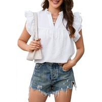 Azura Exchange Ruffle Flutter Sleeve Notch Neck Top - S thumbnail