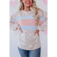 Azura Exchange Contrast Stripes Patchwork Puff Sleeve Knit Top - L thumbnail