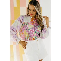 Azura Exchange Patchwork Lace Trim Blouse - M thumbnail