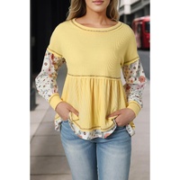 Azura Exchange Floral Patchwork Waffle Knit Babydoll Blouse - S thumbnail
