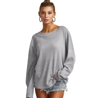 Azura Exchange Gray V Cut Drawstring Back Waffle Knit Top - M thumbnail