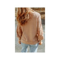 Azura Exchange Lace Waffle Patchwork Strappy V Neck Long Sleeve Top - S thumbnail