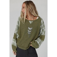 Azura Exchange Patch Waffle Knit Bubble Sleeve Top - L thumbnail