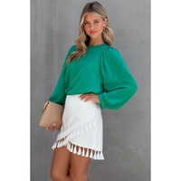 Azura Exchange Satin Puff Long Sleeve Crewneck Blouse - S thumbnail