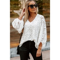 Azura Exchange Floral Lace Crochet V Neck Top - L thumbnail