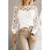 Azura Exchange Floral Lace Splicing Long Sleeve Top - M thumbnail