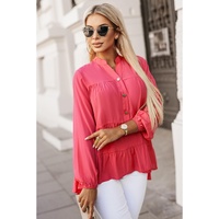 Azura Exchange Half Buttoned Ruffle Tiered Long Sleeve Blouse - S thumbnail