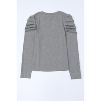 Azura Exchange Buttoned Puff Long Sleeve Sheath Top - L thumbnail