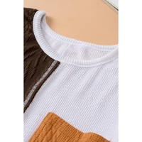 Brown Color Block Patchwork Chest Pocket Long Sleeve Top - L thumbnail