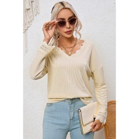 Azura Exchange Lace Trim V Neck Long Sleeve Top - M thumbnail