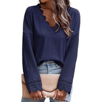 Azura Exchange Ribbed Texture V Neck Long Sleeve Top - S thumbnail