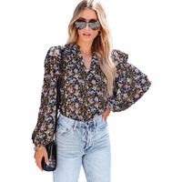 Azura Exchange Floral Print Ruffled Bubble Sleeve Shirt - XL thumbnail