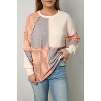 Multicolor Exposed Seam Colorblock Oversized Knit Top - L thumbnail