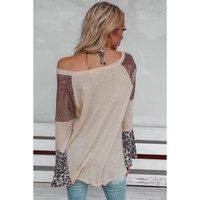 Leopard Sequin Patchwork Bell Sleeve V Neck Tunic Top - S thumbnail