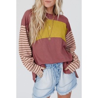 Red Colorblock Striped Bishop Sleeve Top - M thumbnail