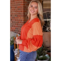 Red Studded V Neckline Exposed Seam Textured Knit Top - XL thumbnail