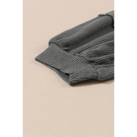 Gray Exposed Seam Patchwork Bubble Sleeve Waffle Knit Top - M thumbnail