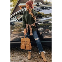 Azura Exchange Exquisite Green Long Sleeve Top with Split Neck and Exposed Seam Detail - M thumbnail