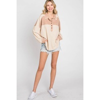 Apricot Oversized Knit Top With Waffle Contrast - L thumbnail