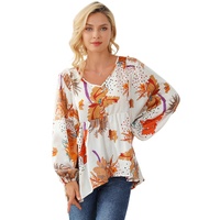Multicolour Floral Print V Neck Babydoll Blouse - XL thumbnail