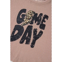 Khaki Game Day Graphic Crop Rugby Football Corded Knit Top - L thumbnail