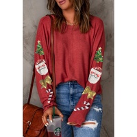 Red Sequined Christmas Favor Sleeve Casual Pullover - L thumbnail