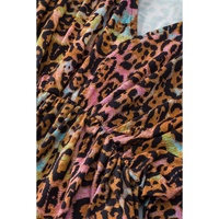 White Leopard Print Wide Sleeve Peplum Hem Blouse - L thumbnail