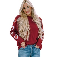 Red Sequined Heart Printed Sleeves Valentine Fashion Top - L thumbnail