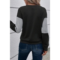 Black Color Block Textured Drop Shoulder Top - S thumbnail