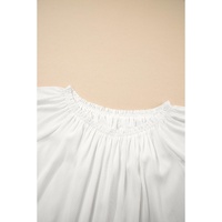 White Frilly Off Shoulder Lace Insert Sleeve Textured Blouse - S thumbnail
