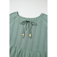 Laurel Green Tie Split Neck Textured Ruffle Patchwork Blouse - L thumbnail