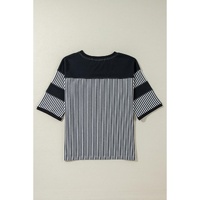 Black White Striped Patchwork 3/4 Sleeve Oversize Top - M thumbnail