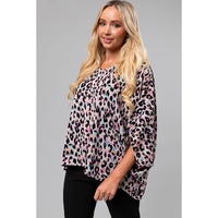 Pink Multicolor Leopard Print V Neck Oversized Blouse - L thumbnail