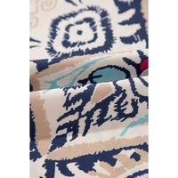 White Abstract Printed Notched V Neck Split Half Sleeve Blouse - L thumbnail
