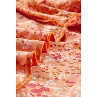 Orange Abstract Print Collared V Neck Babydoll Blouse - M thumbnail