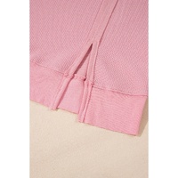 Pink Waffle Knit Bishop Sleeve Split Oversized Sweatshirt - L thumbnail