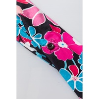 Pink Floral V Neck Roll Tab Sleeve Blouse - L thumbnail